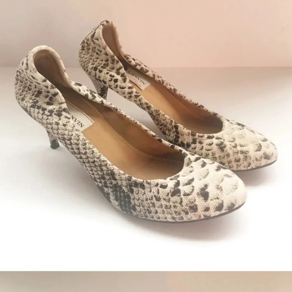 LANVIN Canvas Snake Skin Print Round Toe Pumps - Picture 3 of 8
